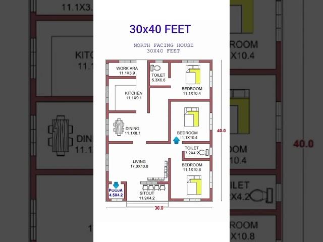 30x40feet North facing houseplan #shorts #hbg (7)