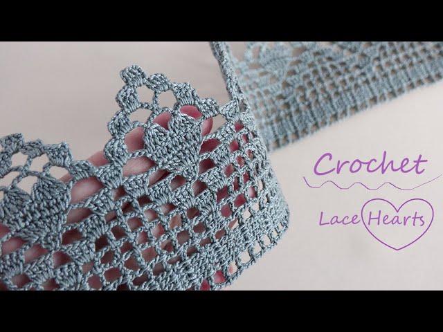 КРУЖЕВО КРЮЧКОМ "Сердечки" вязание КАЙМЫ  Beautiful to crochet LACE HEART for beginners PATTERN  