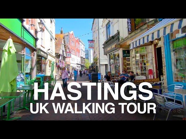 [4K] Hastings, UK Town walking tour - Trendy George Street to Jerwood Gallery