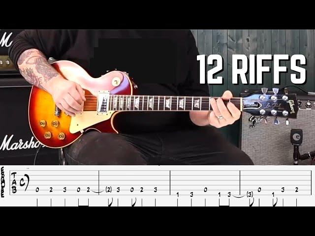 12 Epic Electric Guitar Riffs  (and how to play them!) | FREE DOWNLOADABLE TABS IN DESCRIPTION |