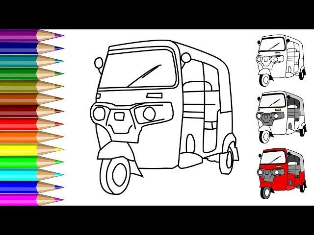 Tuk Tuk Auto Rickshaw Drawing and Coloring for Kids, Toddlers | Craft Hero 