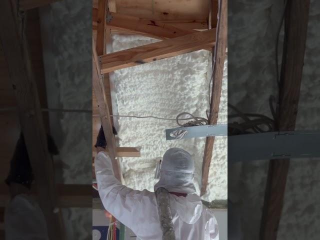 7 inches of open cell spray foam on roof deck #sprayfoam #satisfying #opencell #sprayfoaminsulation