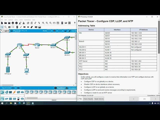 10.8.1 Packet Tracer - Configure CDP, LLDP, and NTP