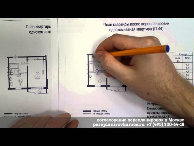 Перепланировка однокомнатной квартиры в доме серии П-44