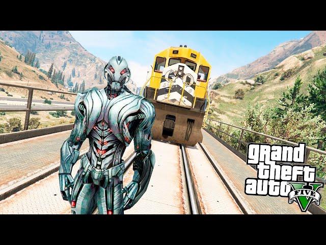 GTA 5 Моды: Альтрон из Мстителей! - Альтрон Против Поезда!