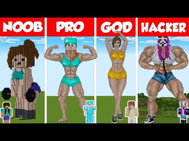 Minecraft TNT BODYBUILDER GIRL HOUSE BUILD CHALLENGE - NOOB vs PRO vs GOD vs HACKER / Animation