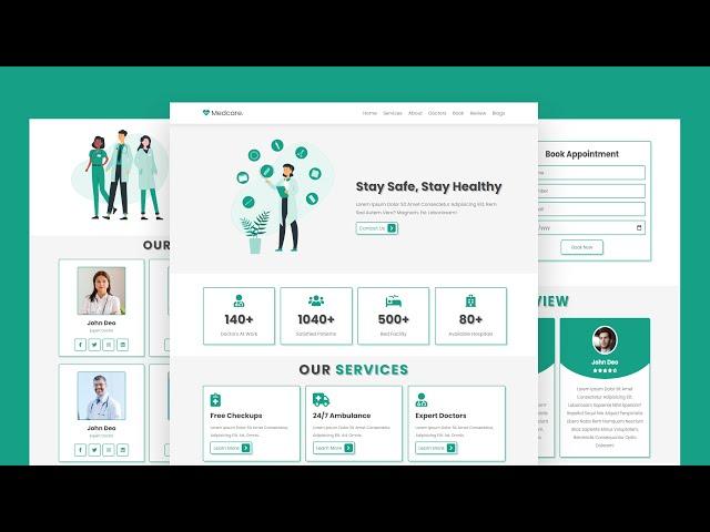 Complete Responsive Hospital Website Design Template Using HTML - CSS - JavaScript || Step By Step