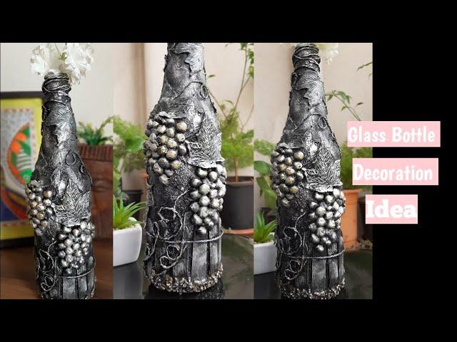 Bottle art with grapes & barrel l bottle art