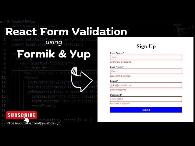 React Form Validation using Formik and Yup | React tutorial #coding #react #learnreact