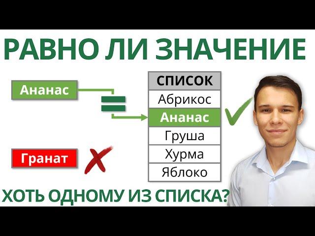 Равно ли значение ячейки одному из списка значений? Простая формула Excel