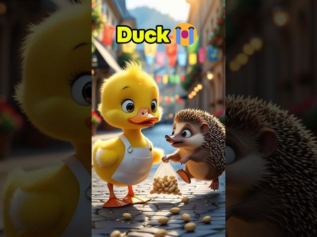 Duckling's Peanuts Were Taken Away By The Hedgehog#funny #duck #cartoon#cute