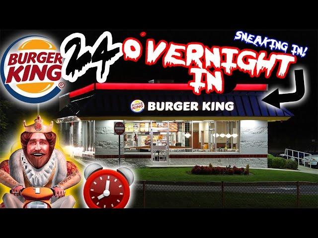 (LOCKED IN) 24 HOUR OVERNIGHT CHALLENGE AT BURGER KING // SLEEPING IN BURGER KING FORT! ⏰