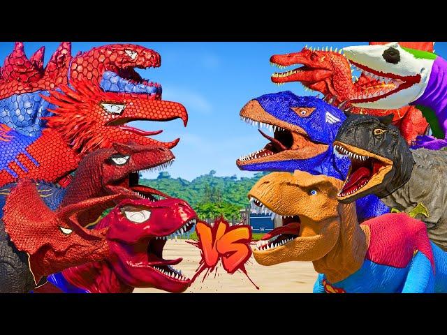 ALL SPIDER-MAN TEAM vs. ALL DC DINO PRO SUPERHERO TEAM in Dinosaurs Battle |SUPERHERO's STORY|