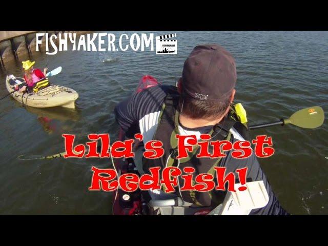 Excited Girl Catches Redfish; Lila's First Kayak Fishing Red Drum