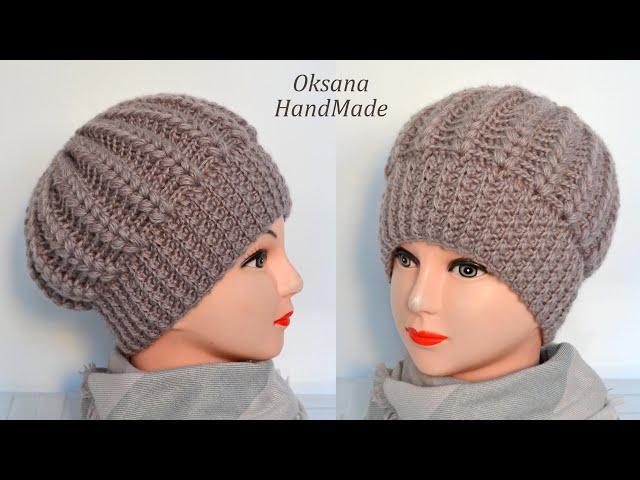 Теплая Шапка или Берет крючком. Мастер класс. Crocheted hat