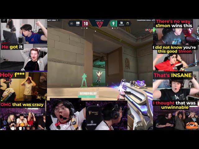 Valorant pros/streamers reacts to EDG S1Mon's INSANE 1v2 CLUTCH on LOTUS against TH