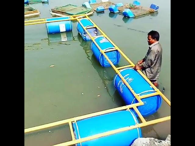 CONSTRUCTION OF FRAME FOR FLOATING FISH CAGE #cagecultre #aquaculture #fishing #seabass #kundapura