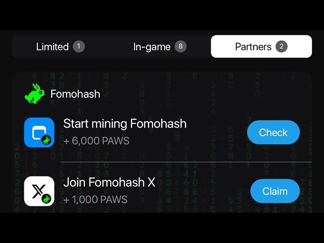 Start Mining Fomohash Paws | Paws New Task Start Mining Fomohash | Start Mining fomohash +6,000 PAWS