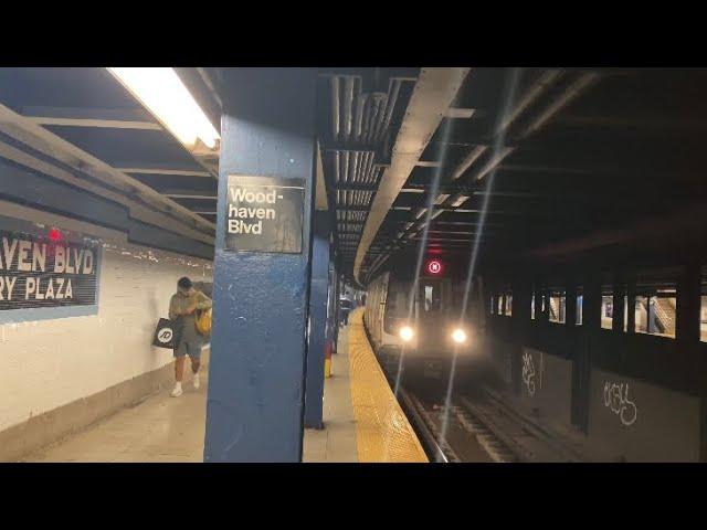 ⁴ᴷ⁶⁰ IND Queens Blvd Line: (E) (F) Exp (M) (R) Local Train Action @ Woodhaven Blvd.