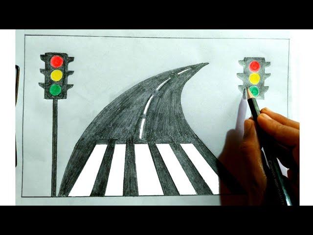 How to draw city traffic light / zebra crossing drawing / traffic signal drawing