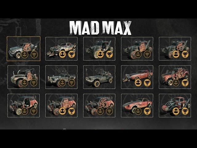 Mad Max - All Collectible Cars Gameplay (All in-game Vehicles) SHOWCASE