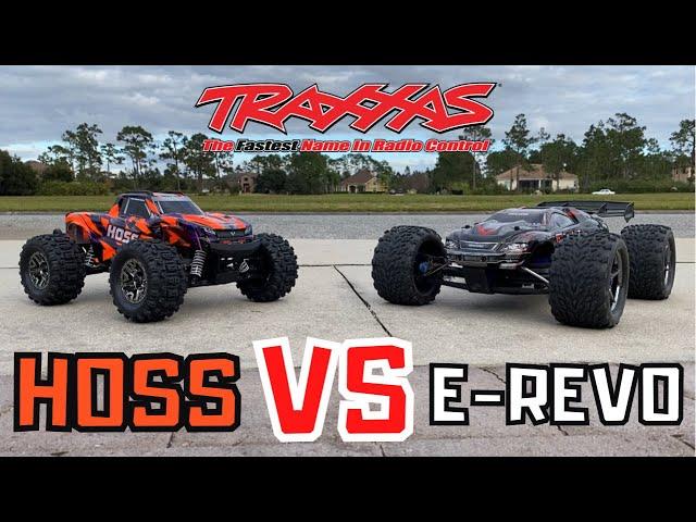 NEW TRAXXAS HOSS RC MONSTER TRUCK VS TRAXXAS E-REVO 1.0 RACE! 60 MPH HIGH SPEED RC CAR RACE!