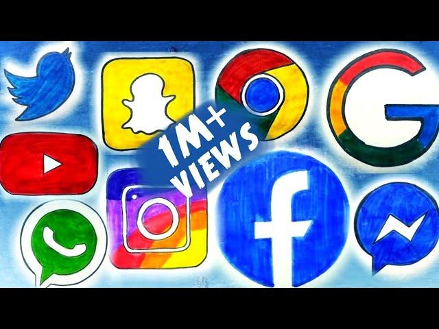 Social Media App Drawing | Facebook, Whatsapp, Instagram, YouTube, Messenger, Snapchat, Twitter