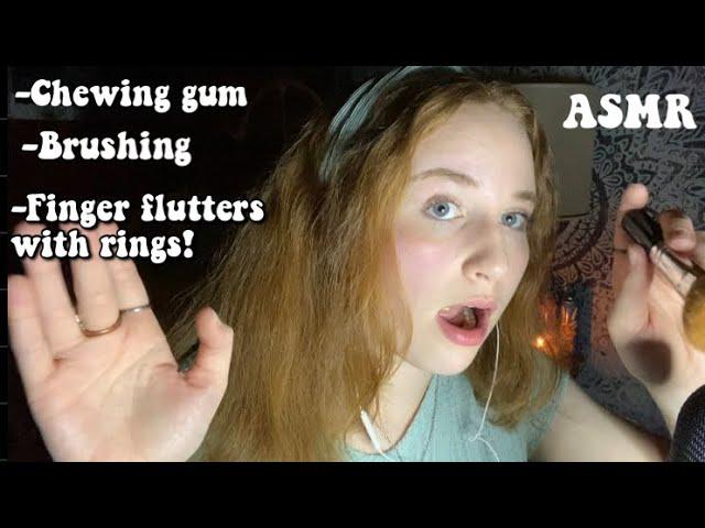 ASMR | Gum Chewing + finger fluttering with rings + mic brushing! 