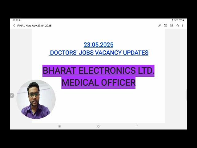 DOCTORS JOBS | MBBS | MEDICAL OFFICER | BHARAT ELECTRONICS LTD | BEL