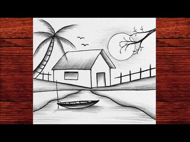 Peaceful Village Scenery Drawing | Easy Pencil Sketch for Beginners