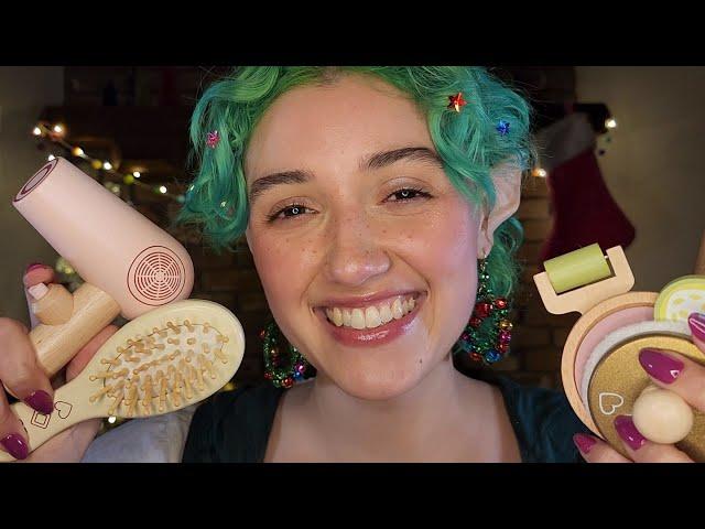 ASMR Elf Does Your Wooden Makeup & Skincare (holiday roleplay, sleep aid, layered sounds)