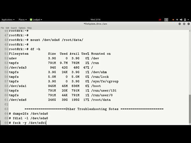 Can't read superblock : mounting error /dev/sda6