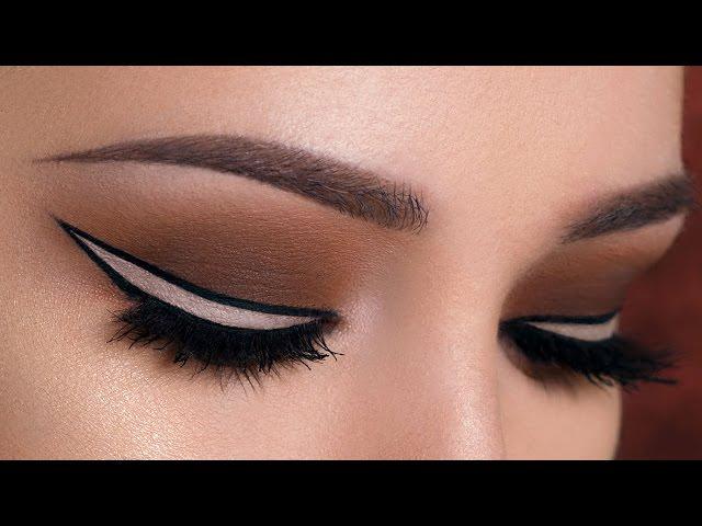 Nude Outlined Winged Eyeliner & Brown Smokey Eye Makeup Tutorial