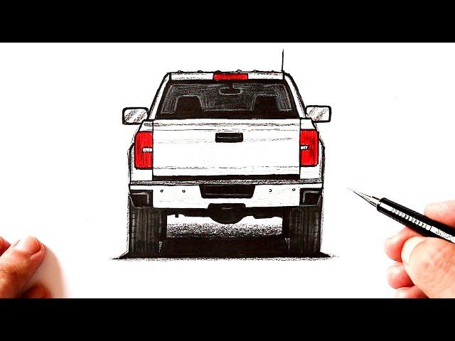 How to draw a pickup car from behind