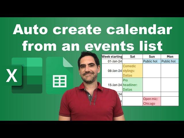 Auto create calendar from event data in Excel or Google Sheets