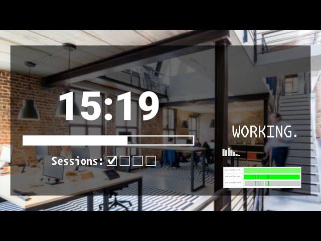 2 hour (25/5) Pomodoro Session with Voice Reminders and Office Ambience with Background Music