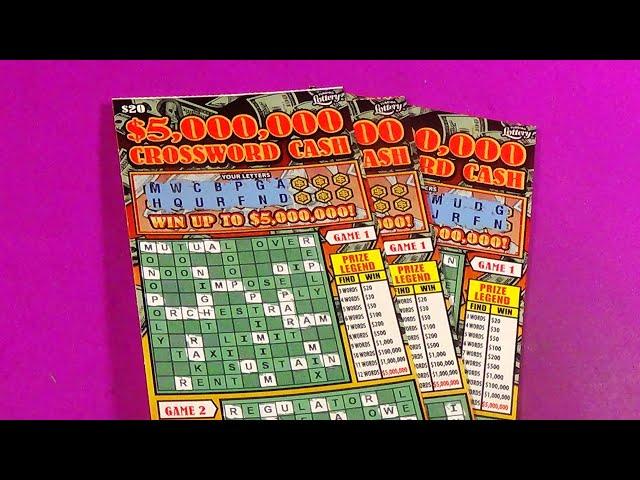 WORDS ON WED. 208: THREE $20 $5M CROSSWORD CASH FL Lottery Scratchers