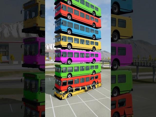 Mixed Rainbow Colour Cars & Buses Fall Crash #7 - BeamNG.Drive