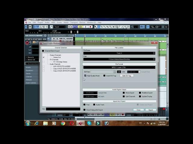 Exporting  Audio Mixdown to Mp3 in Cubase 5 | Cubase me Audio Export Kese kary 2020