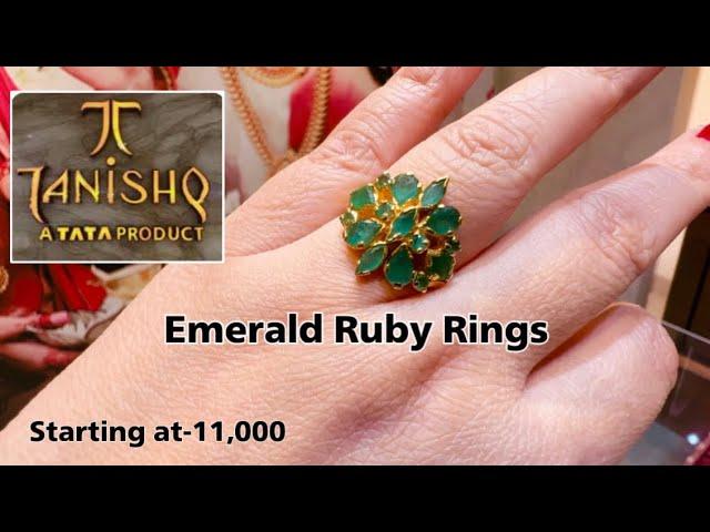 Tanishq 22k Ruby & Emerald Finger Ring Designs with Price/Gemstone Finger Ring/Diamond Ring/Deeya