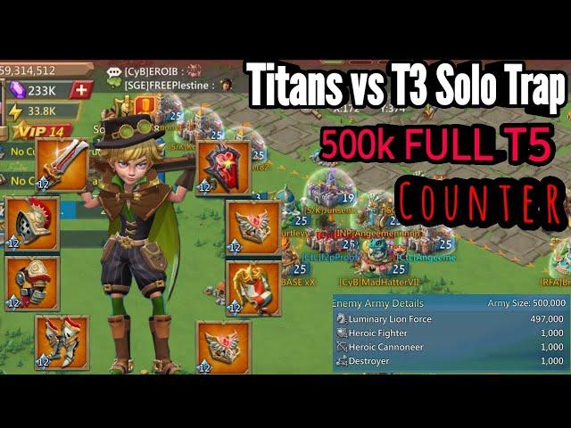 Lords Mobile - 1900% Stats 500k Full T5 counter vs Solo Trap | Full T5 mixed | Can i Survive ?