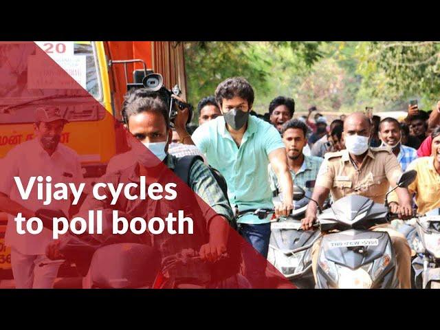 Actor Vijay cycles to TN polling booth to cast his vote #TNElections #Vijay #Voting #Cycle