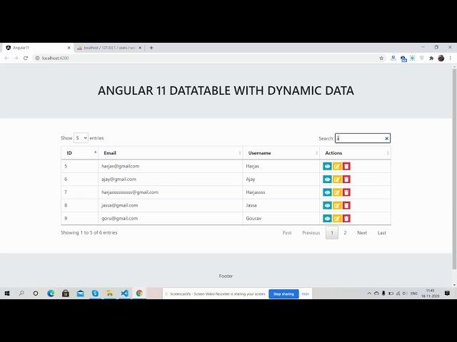 Angular 11 Datatable with Dynamic Data Working Demo