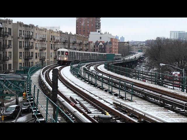 New York City Subway: Snowy Elevated Trains in Manhattan and Bronx