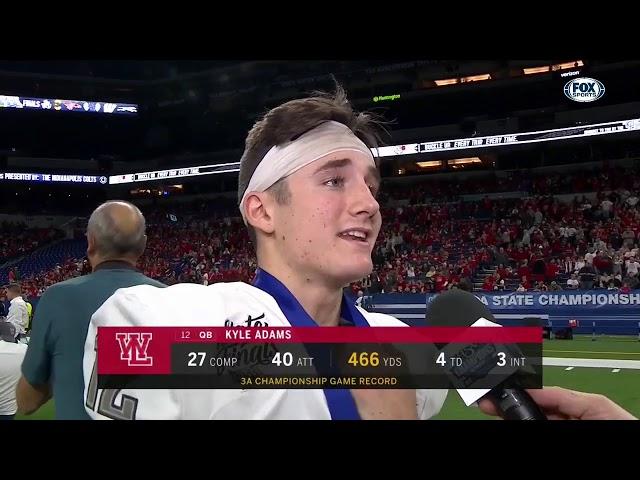 West Lafayette QB Kyle Adams on the state title: 'It was unbelievable'