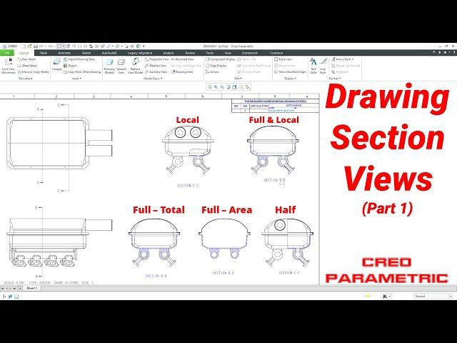 Creo Parametric - Drawing Section Views - Part 1: Full, Half, Local, and Full & Local