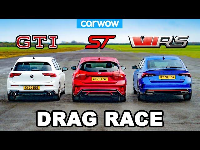 VW Golf GTI v Ford Focus ST v Skoda Octavia vRS - DRAG RACE