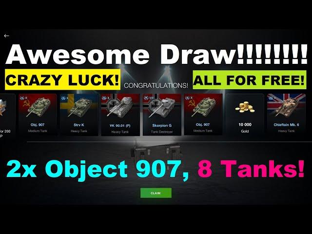 Awesome Draw WoT Blitz - Incredible LUCK!!! I WON 8 TOP TANKS and 32000+ GOLD for FREE!!!