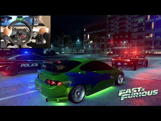 NFS HEAT Police Chase MITSUBISHI ECLIPSE FAST AND FURIOUS (Acura RSX-S) - LOGITECH G29 gameplay