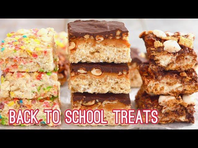 3 No-Bake Rice Krispies Treats: Snicker's, S'mores & Funfetti (Back to School Snacks)